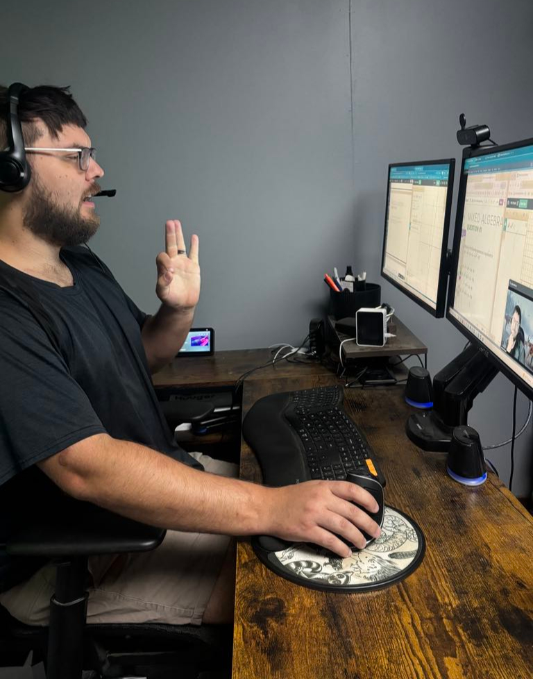 Jackson tutoring online at his desk